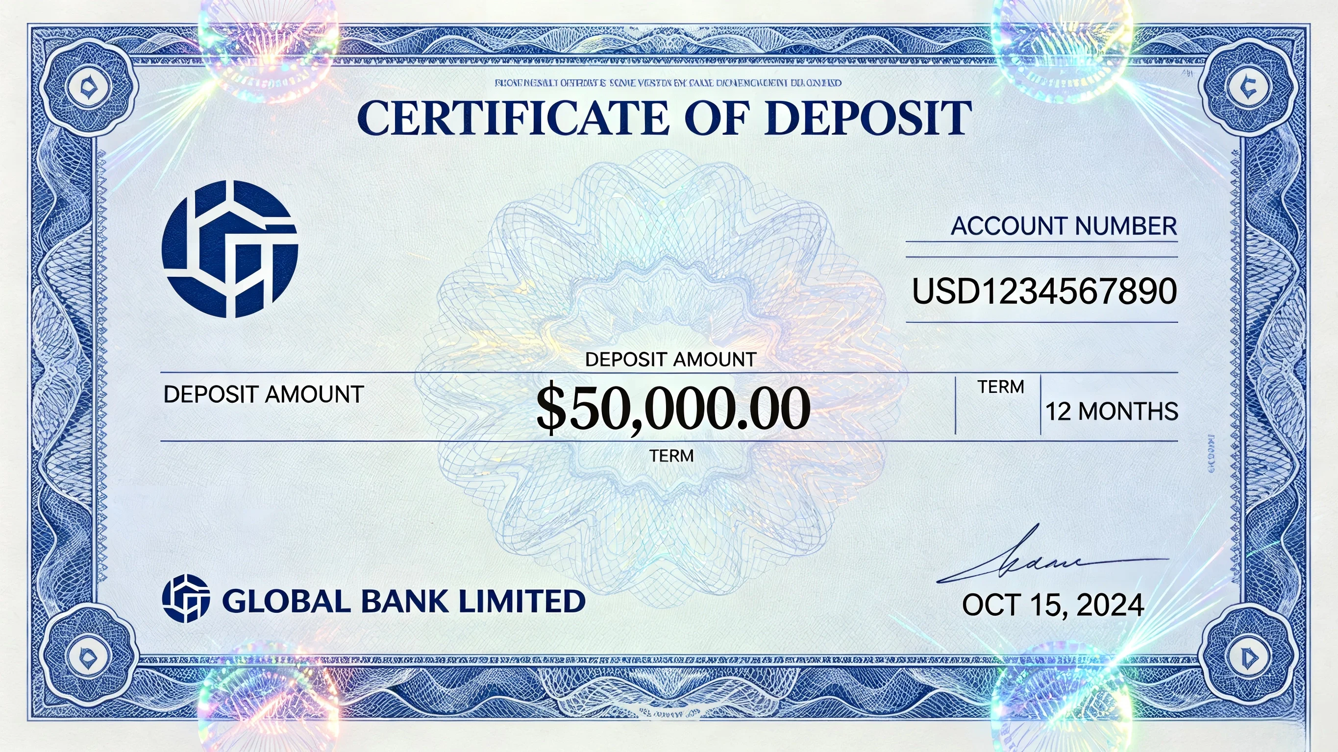 Certificate of deposit with security borders